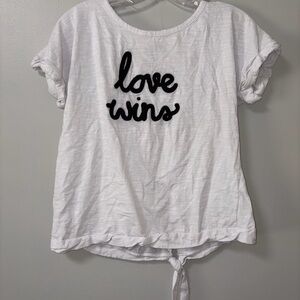 Casey Key White Love Wins Graphic Tee Split Back Beach Summer Lightweight M